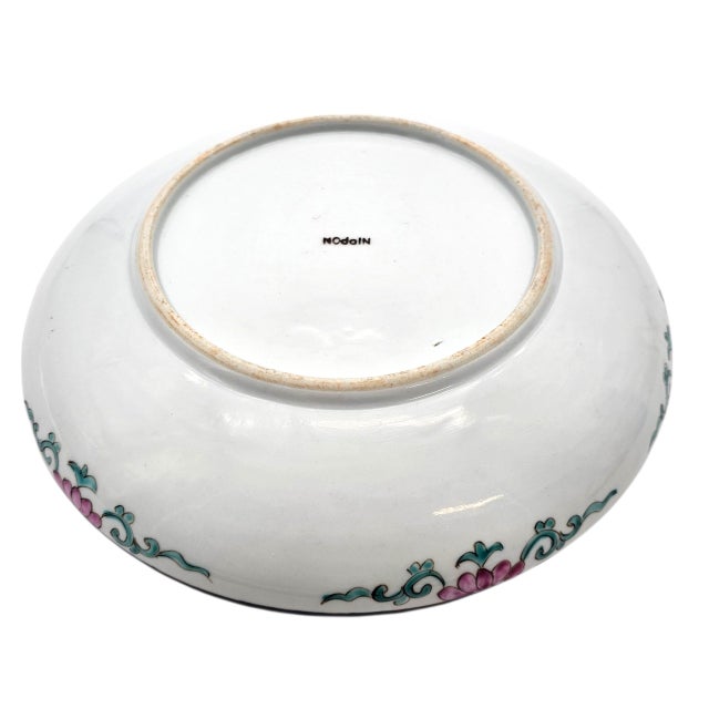 Nippon-Style Moriage 11-Inch Black-Ground Bowl With Birds and Peonies For Sale - Image 15 of 17