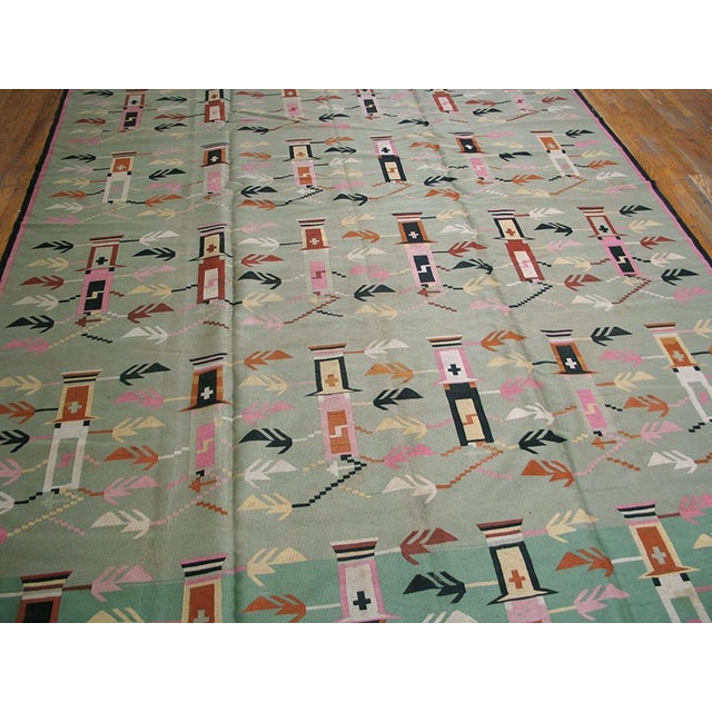 Traditional 1920s Turquoise-Green Antique Besserabian Kilim Rug 7'9" X 12'4" Flatweave Wool Carpet For Sale - Image 3 of 6