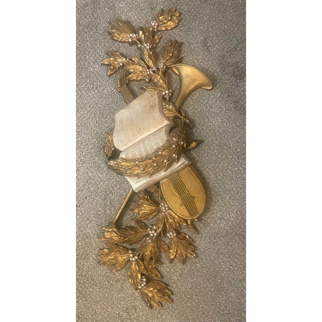Late 20th Century Vintage Burwood Gold Musical Instruments & Sheet Music Wall Plaque 45” For Sale - Image 5 of 7