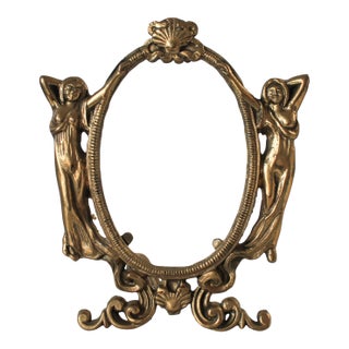 Vintage Art Nouveau Solid Brass Figural Picture Frame For Sale