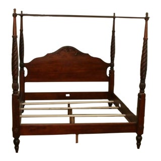 Ethan Allen British Classic Montego Canopy Solid Wood King Size Four Poster Bed For Sale