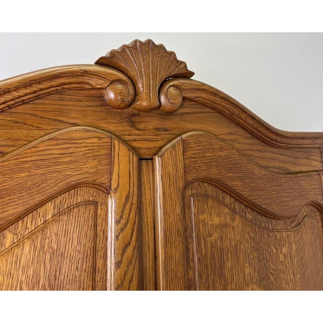 Vintage French Louis XVI Style Carved Oak 2-Door Wardrobe For Sale - Image 4 of 11