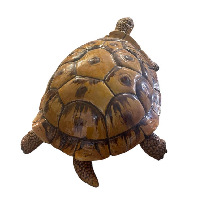 Monumental 4-Foot Italian Style Glazed Ceramic Tortoise Sculpture For Sale - Image 4 of 7