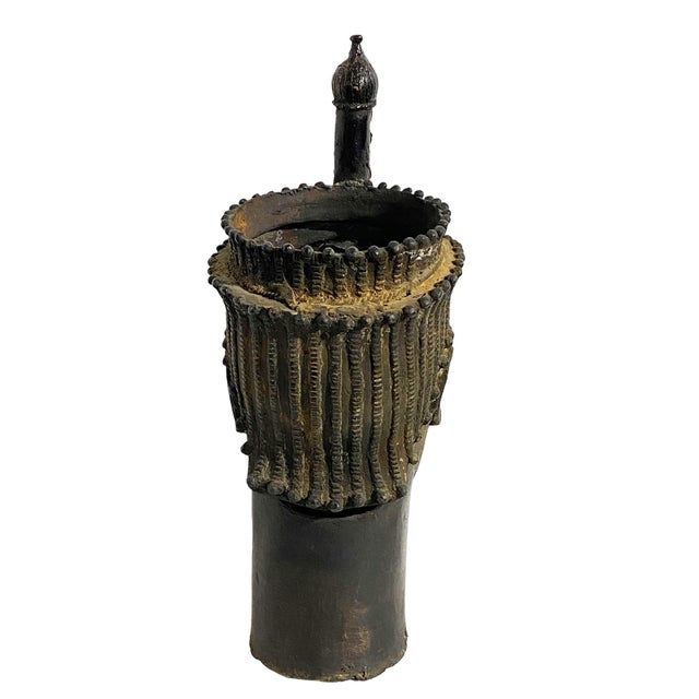 1960s Vintage Lg Benin Bronze Head of King -Oba Nigeria African 19" H For Sale - Image 5 of 9