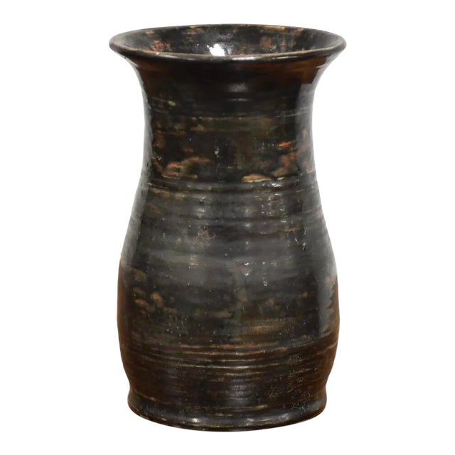1960s Charcoal Grey Signed Vase 1961 For Sale