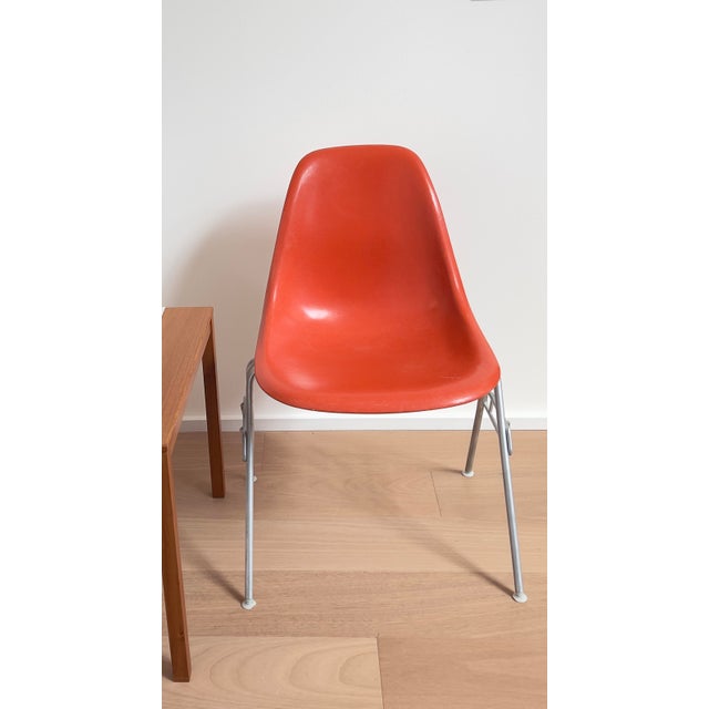 1960s Eames for Herman Miller Red-Orange Fiberglass DSS Stacking Side Chair For Sale - Image 6 of 11
