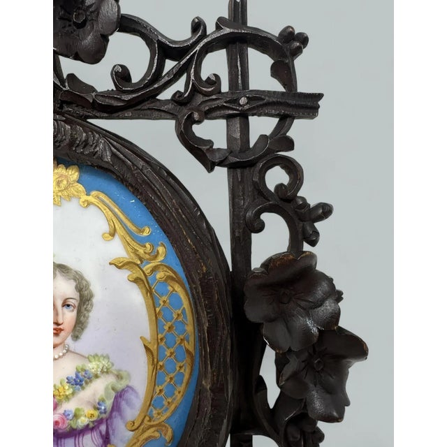 Coffee Antique French Sevres Celest Porcelain Framed Plaque Hand Painted Tea Coffee Cup For Sale - Image 8 of 11