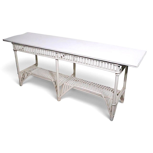 Early 20th Century Large Stick Wicker Console Table in White Paint Finish For Sale - Image 11 of 18