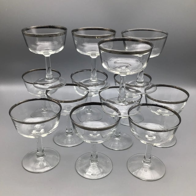 French Platinum Rim Crystal Champagne/Sherbet Glasses-Set of 11 For Sale - Image 13 of 13