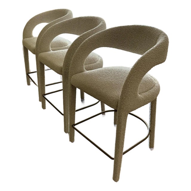 Set of 3 Hagen Bouclé Counter Stools by Four Hands (Originally Sold at Anthropologie) For Sale