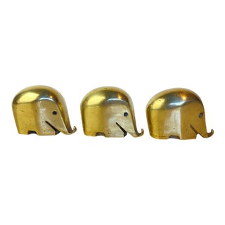 Set of 3 Vintage Solid Brass 'Drumbo' Elephant Paperweights, Dresdner Bank, Attributed to Luigi Colani For Sale