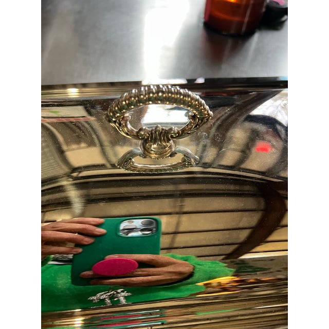 1970s Vintage Silver Metal Footed Serving Dish With Lid and Glass Inlay For Sale - Image 5 of 12