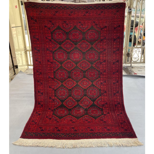 Vintage Afghan Ersari Turkmen Bokhara Gul Rug - 6'3" X 4'0" For Sale - Image 4 of 13