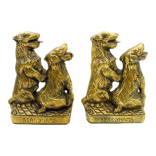 Art Deco English Brass Sealyham Terrier Dog Bookends - a Pair For Sale