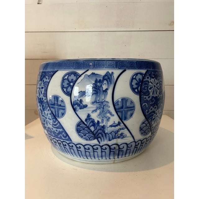 Antique Japanese Blue and White Jardiniere For Sale - Image 4 of 7