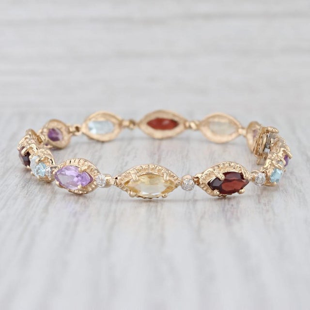 2010s 7.96ctw Gemstone Tennis Bracelet 14k Gold Topaz Amethyst Citrine Garnet Diamond For Sale - Image 5 of 8