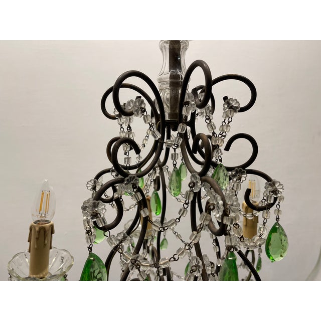 Green Macaroni Crystal Chandelier, 1950s For Sale - Image 6 of 7