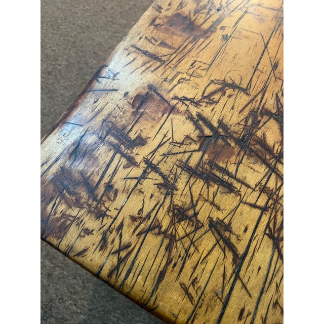 Antique Early American Rustic Bench With Splayed Turned Splayed Legs and Thick Cut Seat For Sale - Image 10 of 12