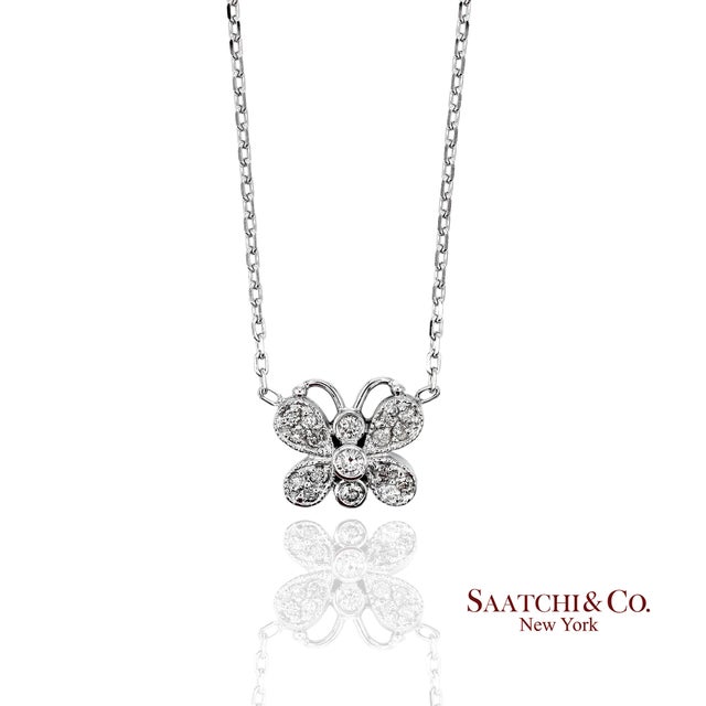 Contemporary 14k(585) White Gold Natural Diamond Butterfly Pendant Necklace With Chain For Sale - Image 3 of 12