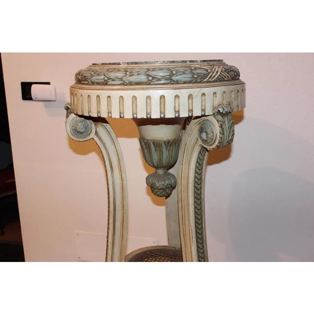 Stone Antique Napoleon III French Lacquered Stool with Green Marble Top For Sale - Image 7 of 8