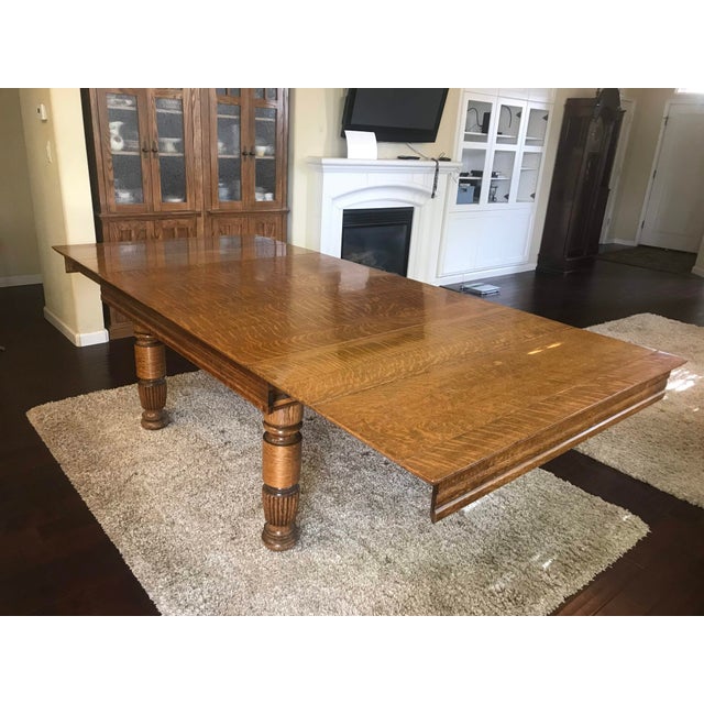 1910s Traditional Tiger Oak Dining Table With 4 Leaves Chairish