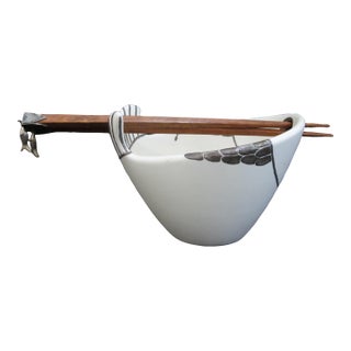 Emilia Castillo Mexico Sterling Silver Pottery Fish Ramen Bowl With Chopsticks For Sale