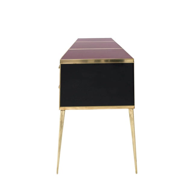 Italian Sideboard in Solid Wood with Colored Glass, 1950s For Sale - Image 4 of 8