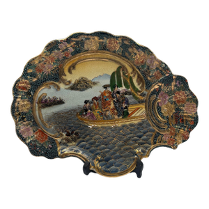 Vintage Satsuma Hand Painted Earthenware Platter With Scalloped Edges