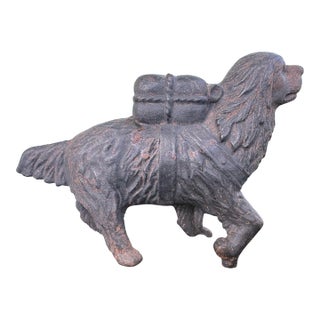 Antique Cast Iron Dog Still Coin Bank With Saddle Bags, Two-Piece Construction For Sale
