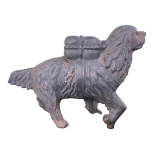 Antique Cast Iron Dog Still Coin Bank With Saddle Bags, Two-Piece Construction