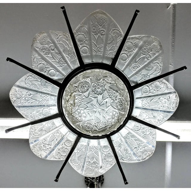 Metal French Art Deco Chandelier Signed by Hettier Vincent For Sale - Image 7 of 9