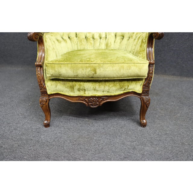 Green French Crushed Velvet Wingback Chair For Sale - Image 8 of 10