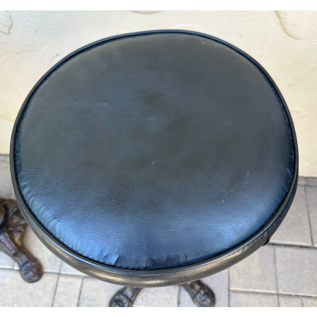 Early 1900s Antique Heavy Cast Iron Bar Stools Barley Twist- A Pair For Sale - Image 4 of 14