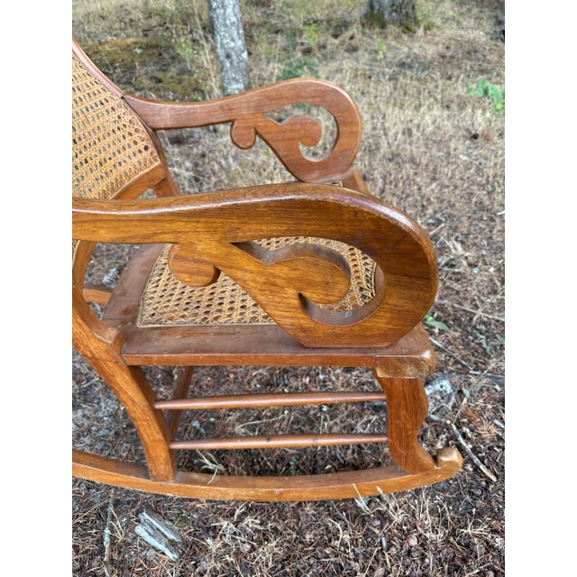 Traditional Late 19th Century Cane Back Tiger Maple Rocking Chair For Sale - Image 3 of 7
