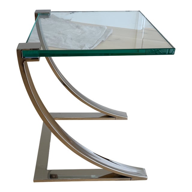 Chrome and Floating Glass Side Table For Sale