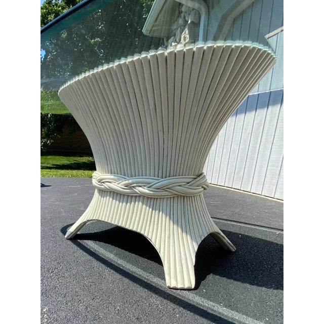 1980s McGuire Style Bamboo Sheaf Rattan Dining Table and Chairs - Set of 7 For Sale In Chicago - Image 6 of 13