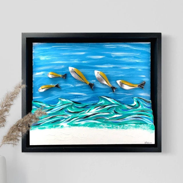 "Yellow Fins Beach" Contemporary Coastal Style Wall Sculpture For Sale - Image 10 of 10