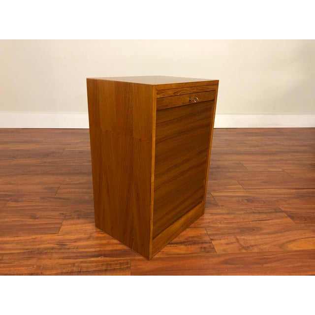 Danish Teak File Cabinet With Drop Down Tambour Door And Two Filing Drawers Chairish