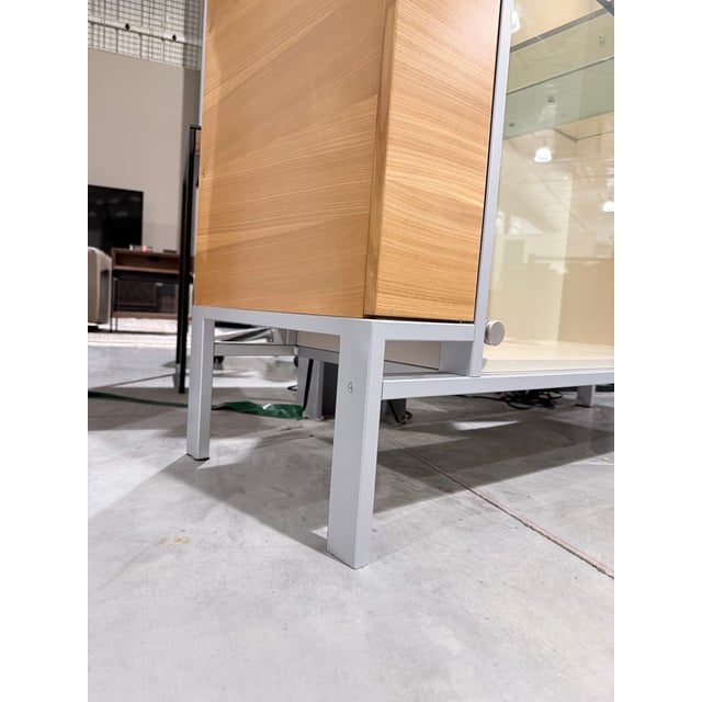 Custom Built Modern Oak Glass Display Cabinet With Metal Base For Sale - Image 11 of 11