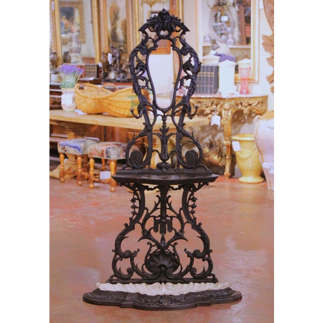 Metal 19th Century French Napoleon III Cast Iron Hall Tree With Mirror Signed Corneau For Sale - Image 7 of 12