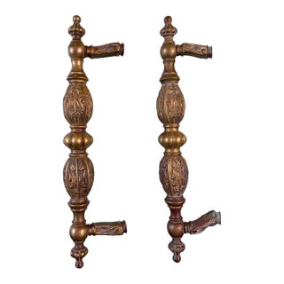 Pair of Monumental Cast Bronze Neoclassical Door Pull Handles For Sale