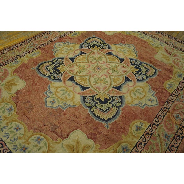 1920s Salmon Medallion Folk Art Antique American Hooked Rug 6'0" X 8'0" Handknotted Wool Carpet For Sale - Image 4 of 6