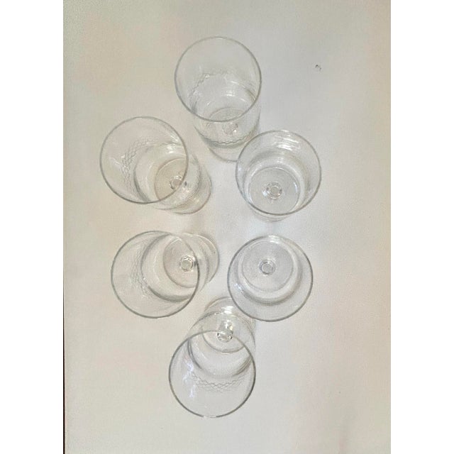 1960s Mid-Century Etched Water/ Wine Goblets Criss-Cross Band Center Set of 6 For Sale - Image 4 of 7
