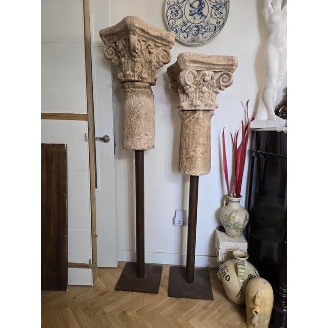 Vintage Terracotta Columns with Iron Bases, 1950s, Set of 2 For Sale - Image 10 of 11