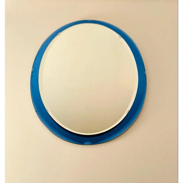 Glass Pietro Chiesa Cobalt Blue Mirror for Fontana Arte 1950's For Sale - Image 7 of 7