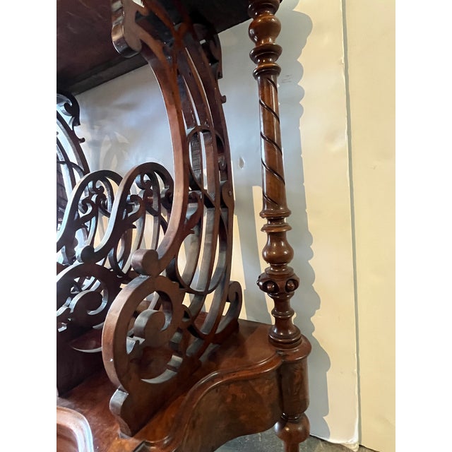 Victorian Burr Walnut Carved Canterbury, C. 1880 For Sale - Image 4 of 10