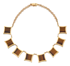 Vintage Tigers Eye Quartz and 18K Gold Necklace, G. Vascellari Signed