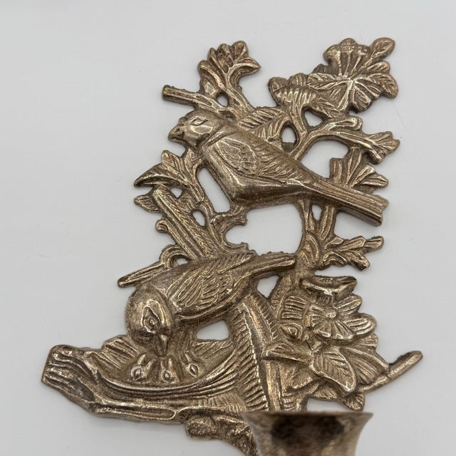 Indian Vintage Silver-Tone Bird & Nest Wall Candle Sconces — A Pair, Made in India For Sale - Image 3 of 9