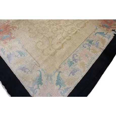 1920s Beige Geometric Antique Chinese Art Deco Carpet 9'2" X 11'9" Knotted Wool Rug For Sale - Image 9 of 9