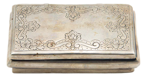 Rectangular Silver Snuff Box with Plant Engravings on the Hinged Lid